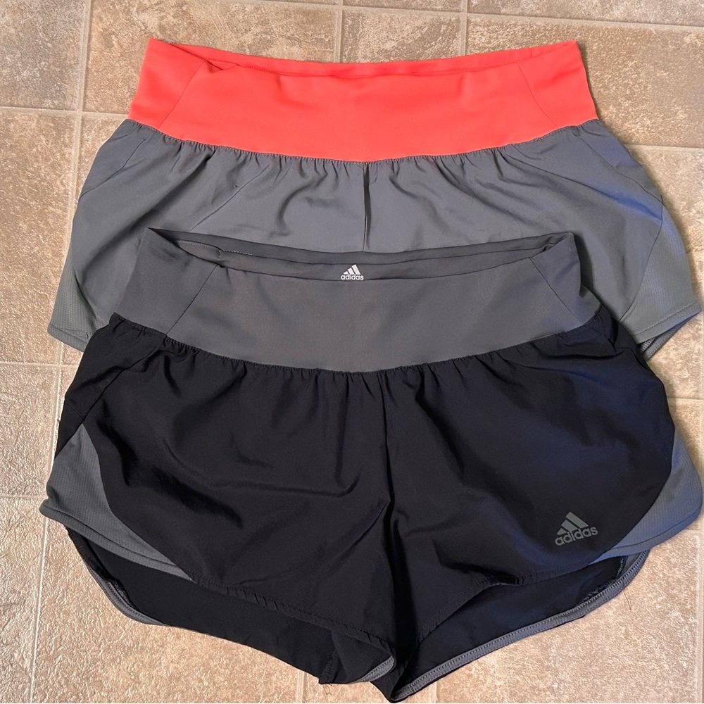 Adidas Women's Shorts - Black, Gray, and Coral